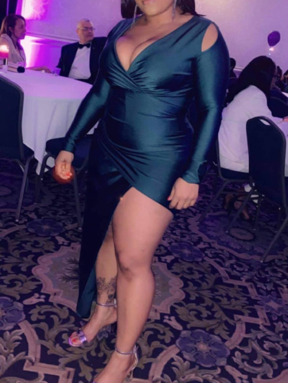 Emerald Green Long-Sleeve Satin Wrap Dress